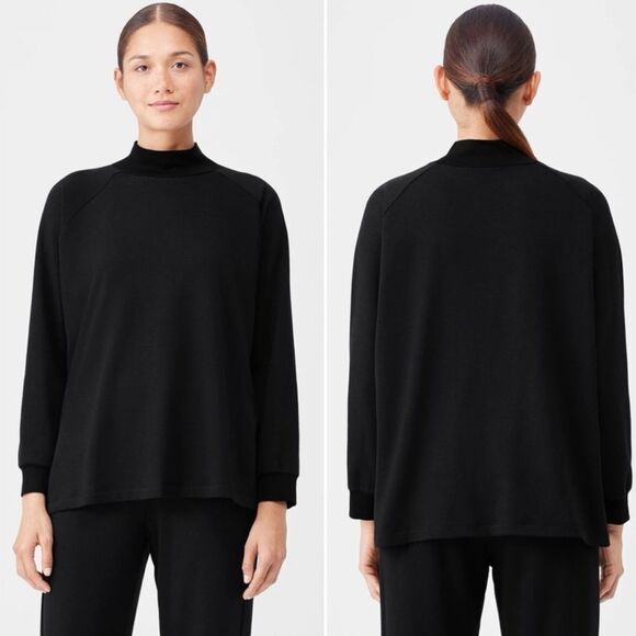 Eileen Fisher Cozy Brushed Stretch Mock Neck Top Black - Picture 1 of 9